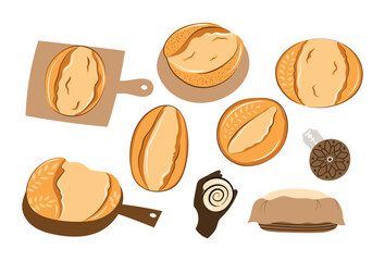 Handmade sourdough bread vector set, artisan bread loaf