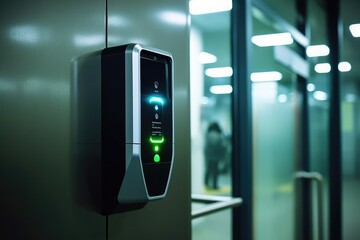Eye print scan access control system machine, entrance door office - Powered by Adobe