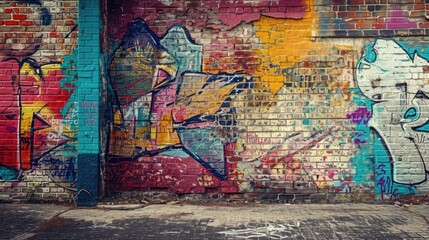 Graffiti-covered Brick Wall