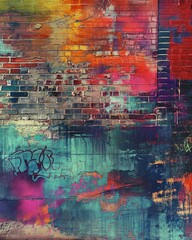 Colorful Brick Wall With Graffiti