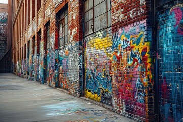 Fototapeta premium Graffiti-Covered Wall Next to Building