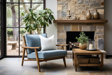 Elevate your setting with the simplicity of dark blue and grey chairs framing a blank canvas. 