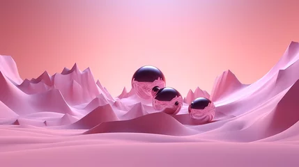 Gordijnen A futuristic landscape of 3d shapes in pink colors that is abstract and abstract © Elchin Abilov