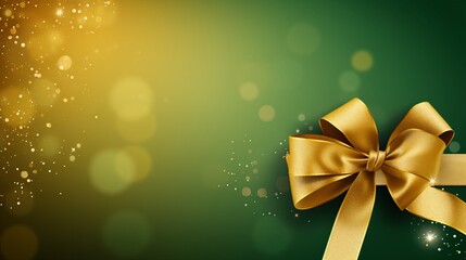 A gold ribbon is placed on a green and gold background