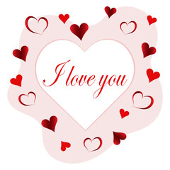 Valentines day background card with hearts . Happy Holiday brochure in cute pink style. Valentine flyer template with text - I love you. Stock vector illustration