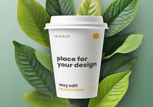 Cup of Tea Mockup with Leaves 01