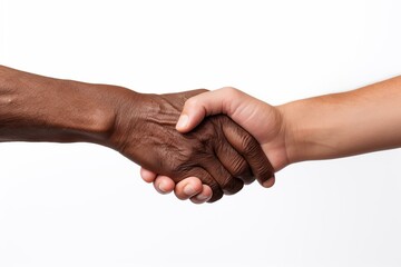 Hands of senior man and adult on white background