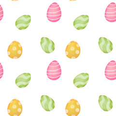 seamless pattern with plants, branches, eggs. happy Easter greeting card. bright cute Clipart, Paschal illustration on transparent background in watercolor style. Christian church holiday Easter