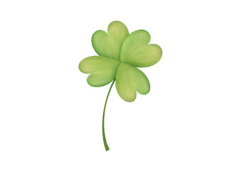 hand drawn watercolor illustration with four-leaf clover isolated on transparent background. symbol of good luck, the Irish holiday of St. Patrick's Day on March 17th
