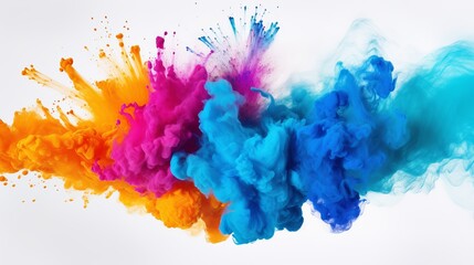 A white background is the backdrop for an explosion of colored powder.