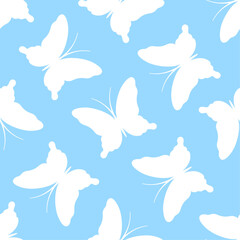 White butterflies on blue background. Vector seamless pattern. Best for textile, print, wallpapers, and your design.