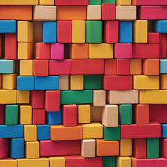 Fototapeta na wymiar Arrangement of vibrant wooden blocks in a wide format, hand-edited for visual appeal. 