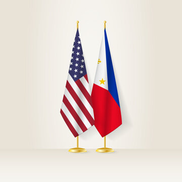 United States and Philippines national flag on a light background.
