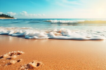 Serene Sea Wave Close-Up on Sandy Beach. Tranquil and Relaxing Coastal Vacation Theme
