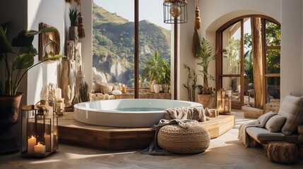 Modern bathroom with a view of the mountains