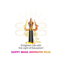 Maha shivratri puja creative post design. Indian hindu god, Lord Shiva puja day and pen as trishul illustration background.