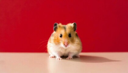 cute hamster, red wall with text space,  16:9 widescreen wallpaper / background