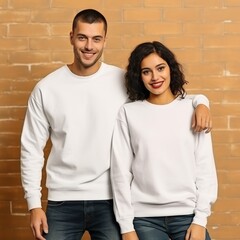 Obraz premium Smiling young couple wearing white sweaters