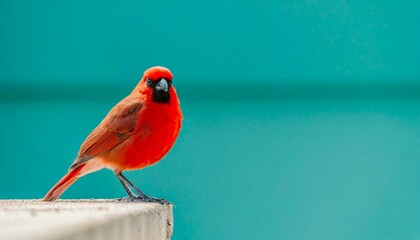 red cardinal, teal wall with text space,  16:9 widescreen wallpaper / background