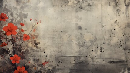 Concrete that is grunge with a floral background - obrazy, fototapety, plakaty