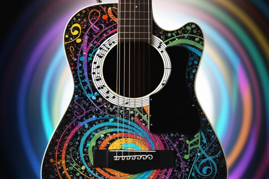 guitar-surrounded-by-a-ring-patterned-multicolored-musical-notes-dancing-around-the-head-periphery.
