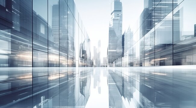 Modern city with skyscrapers made of glass reflecting the sky