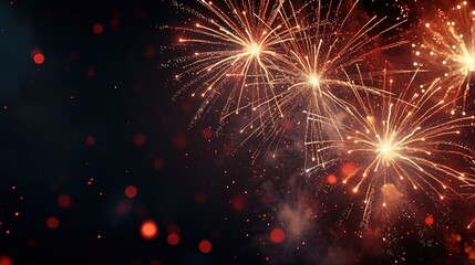 Fireworks. Colorful celebration fireworks isolated on a black sky background. From below, shot of wonderful and vivid fireworks exploding. Burst. Firework. Overlay. 
