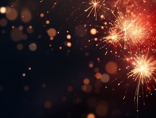 Obraz premium Fireworks. Colorful celebration fireworks isolated on a black sky background. From below, shot of wonderful and vivid fireworks exploding. Burst. Firework. Overlay. 