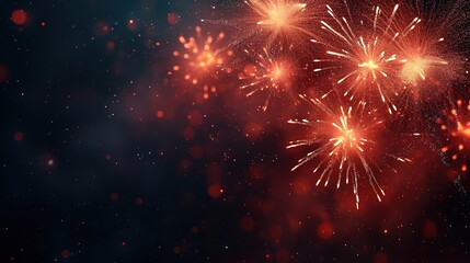 Fototapeta premium Fireworks. Colorful celebration fireworks isolated on a black sky background. From below, shot of wonderful and vivid fireworks exploding. Burst. Firework. Overlay. 