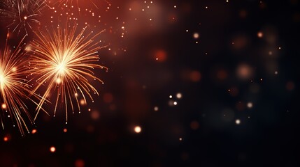 Fototapeta premium Fireworks. Colorful celebration fireworks isolated on a black sky background. From below, shot of wonderful and vivid fireworks exploding. Burst. Firework. Overlay. 