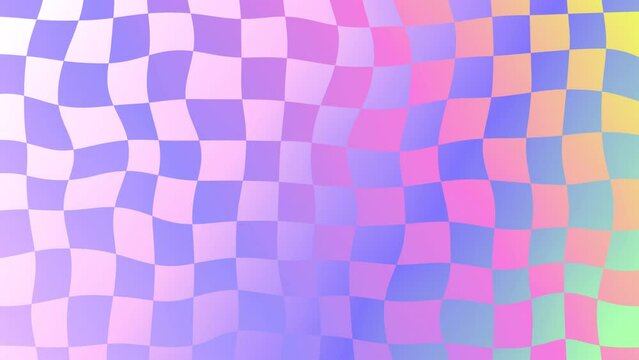 Abstract checker background. holographic, iridescent design looped animation. chessboard foil grid, geometrical shapes, Checkerboard wavy pattern. live wallpaper, motion graphics stock video