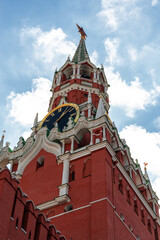 Bottom view of the Spasskaya Tower, photo taken from the base of the tower.