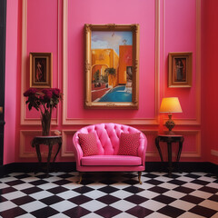 pink interior room Mockup picture