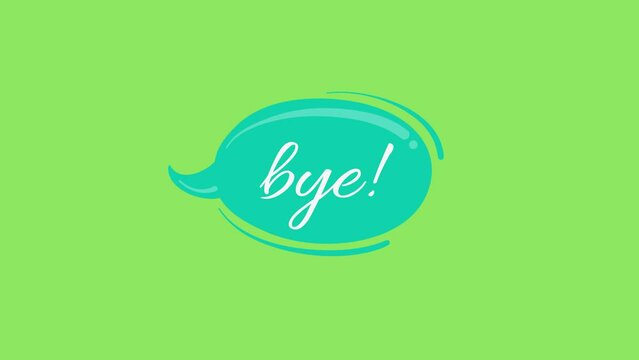 BYE typo on blue textbox style speech bubble symbol on green screen template for explanation video, Pictogram, comic speech bubble, anime animation for website, explanation, promo, whiteboard videos.