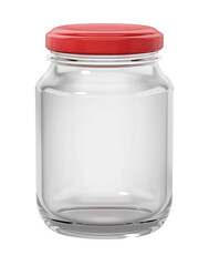 Empty glass jar with red lids isolated on transparent background. 3D illustration