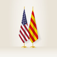 United States and Catalonia national flag on a light background.