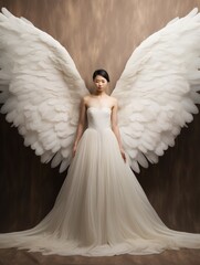 Asian woman with angel wings