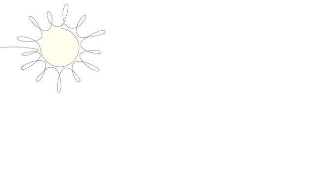 2D animation of line art mountain sun and house in one line. 4k resolution white background. Line art concept. Royality free.