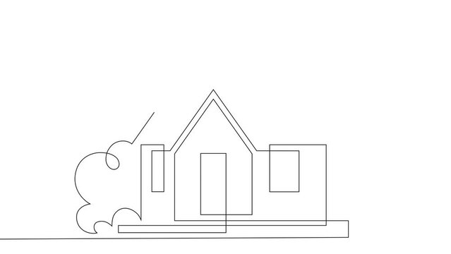2D animation of house Line art Hand drawn animated cartoon 4k resolution video. Line art concept.  Royality free.