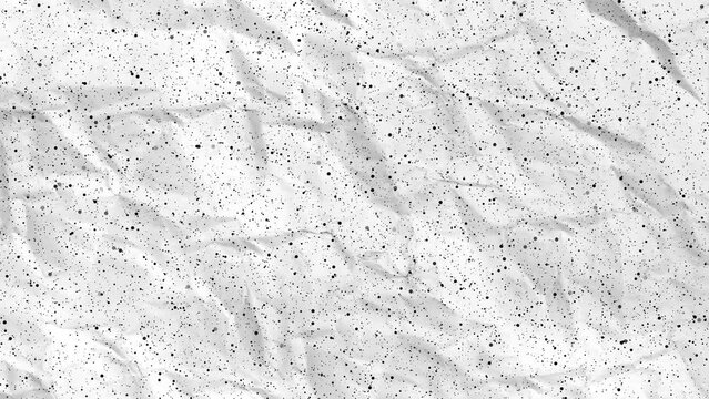 Crumpled white paper abstract grunge texture along black tiny dots moving. Seamless loop. Animated old paper texture background. Seamless pattern of dots falling. Can be used as commercial. 4k quality