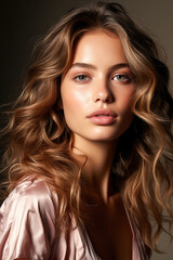 Naklejka premium portrait of a woman Valentines makeup everyday beauty brown cream