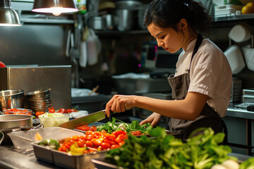 Naklejka premium Female chef preparing vegetables