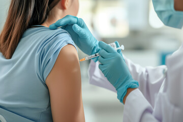 Medical assistant vaccinating patient