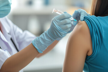 Medical assistant vaccinating patient