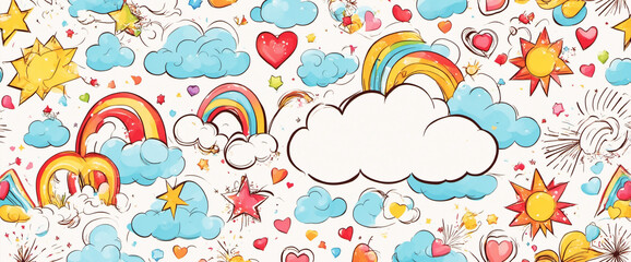 Fototapeta premium cute hand drawn doodle vector set, love, cloud, weather, rainbow, snow, heart and creative design vector collection. 