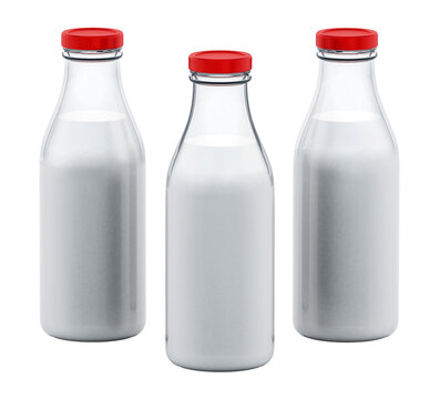 Milk bottles isolated on transparent background. 3D illustration