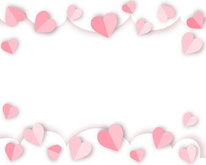 Isolated transparent Flying paper cut heart pink frame, love, valentine decoration, greeting card, copy space