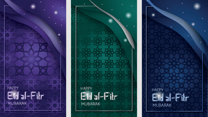 Eid al-Fitr. Islamic set greeting cards template with ramadan for wallpaper design. Poster, media banner, social media, cover. A set of vector illustrations.