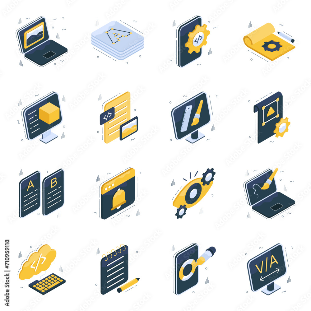 Sticker Pack of Design Tools Isometric Icons 

