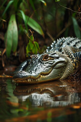 Obraz premium Closeup photo of a huge alligator crawling on the ground